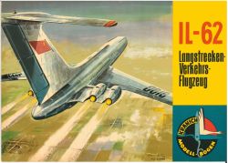 IL-62 Langstrecken-Verkehrs-Flugzeug der Aeroflot 1:50 auf Silberfolie, DDR-Verlag Junge Welt (Kranich Modell-Bogen 1964)
