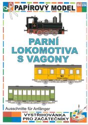 Dampflok mit drei Wagons - ein Postwagen und zwei Passagierwagen, einfach / Kundermodell