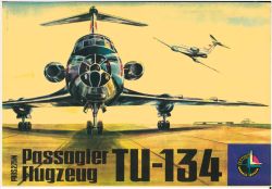 Passagierflugzeug Tu-134 1:50 auf Metallfolie, DDR-Verlag Junge Welt (Kranich Bogen 1967)