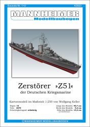 Zerstörer Z51 der Deutschen Kriegsmarine (1944) 1:250 extrem³, deutsche Bauanleitung, Ausgabe 2023