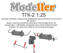 3D-Druck-Satz mit Kupplungen und Druckluftbehältern der Lok TGK2-7933 1:25 Modeller Nr. 11/2023